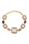 Shop_HRISHA_Multi Color Crystals, Gemstones Adjustable Bracelet _at_Aza_Fashions