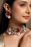 Buy_HRISHA_Multi Color Gemstones, Pearls Multicoloured Designer Necklace And Earring Set _at_Aza_Fashions