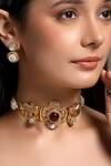 Buy_HRISHA_Red Designer Kundan Polki Necklace And Earring Set _at_Aza_Fashions