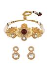 Shop_HRISHA_Red Designer Kundan Polki Necklace And Earring Set _at_Aza_Fashions