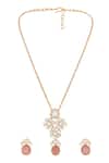 Shop_HRISHA_Gold Plated Pink Designer Necklace And Earring Set _at_Aza_Fashions