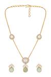 Shop_HRISHA_Gold Plated Mint Designer Necklace And Earring Set _at_Aza_Fashions