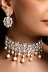 Shop_HRISHA_White Designer Kundan Polki Necklace And Earring Set _Online_at_Aza_Fashions