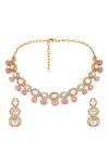 Shop_HRISHA_Gold Plated Crystals, Stones Pink Designer Necklace And Earring Set _at_Aza_Fashions