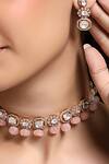 Buy_HRISHA_Gold Plated Crystals, Stones Pink Designer Necklace And Earring Set _Online_at_Aza_Fashions