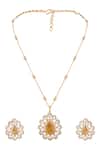 Shop_HRISHA_Peach Gold Plated Kundan Necklace And Earring Set _at_Aza_Fashions