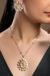Shop_HRISHA_Peach Gold Plated Kundan Necklace And Earring Set _Online_at_Aza_Fashions