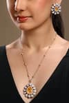 Buy_HRISHA_Peach Gold Plated Kundan Necklace And Earring Set _at_Aza_Fashions
