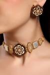 Buy_HRISHA_Gold Plated Stones Antique Floral Necklace And Earring Set _at_Aza_Fashions
