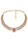 HRISHA_Pink Kundan Polki Necklace And Earring Set _Online_at_Aza_Fashions