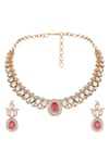 Shop_HRISHA_Pink Kundan Polki Necklace And Earring Set _at_Aza_Fashions
