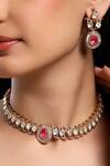 Buy_HRISHA_Pink Kundan Polki Necklace And Earring Set _at_Aza_Fashions