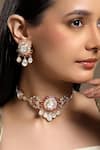 Buy_HRISHA_Gold Plated Pink Designer Necklace And Earring Set _at_Aza_Fashions