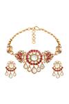 Shop_HRISHA_Gold Plated Pink Designer Necklace And Earring Set _at_Aza_Fashions
