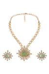 Shop_HRISHA_Gold Plated Zari Mint Designer Jewelry Set _at_Aza_Fashions