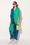 Buy_Linetribe__Green Viscose, Satin V-neck Blue Designer Kaftan Dress _at_Aza_Fashions