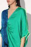 Shop_Linetribe__Green Viscose, Satin V-neck Blue Designer Kaftan Dress _Online_at_Aza_Fashions