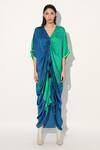 Buy_Linetribe__Green Viscose, Satin V-neck Blue Designer Kaftan Dress 