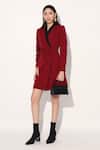 Buy_Linetribe__Red Crepe V-neck Designer Dress _at_Aza_Fashions
