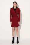Shop_Linetribe__Red Crepe V-neck Designer Dress _Online_at_Aza_Fashions
