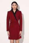 Linetribe__Red Crepe V-neck Designer Dress _at_Aza_Fashions