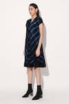 Buy Linetribe_ Black Viscose, Silk Split V-neck Blue Tie-dye Dress Online at Aza Fashions Buy_Linetribe__Black Viscose, Silk Split V-neck Blue Tie-dye Dress _Online_at_Aza_Fashions