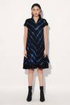 Linetribe_ Black Viscose, Silk Split V-neck Blue Tie-dye Dress at Aza Fashions Linetribe__Black Viscose, Silk Split V-neck Blue Tie-dye Dress _at_Aza_Fashions