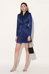 Buy_Linetribe__Blue Satin Shawl Neck Designer Dress _at_Aza_Fashions