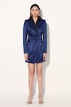 Buy_Linetribe__Blue Satin Shawl Neck Designer Dress _Online_at_Aza_Fashions