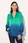 Buy_Linetribe__Green Viscose, Satin V-neck Gradient Top _at_Aza_Fashions