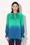 Shop_Linetribe__Green Viscose, Satin V-neck Gradient Top _Online_at_Aza_Fashions