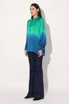 Shop_Linetribe__Green Viscose, Satin V-neck Gradient Top 