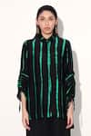 Shop_Linetribe__Black Viscose, Satin Collared Green Designer Shirt _Online_at_Aza_Fashions