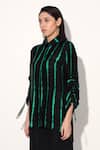 Linetribe__Black Viscose, Satin Collared Green Designer Shirt _at_Aza_Fashions