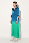 Linetribe__Multi Color Viscose, Satin Split V-neck Designer Green Blue Tunic _Online_at_Aza_Fashions