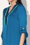 Shop_Linetribe__Multi Color Viscose, Satin Split V-neck Designer Green Blue Tunic _Online_at_Aza_Fashions