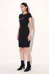 Shop_Linetribe__Black Crepe Round Neck Color Block Quilted Dress _Online_at_Aza_Fashions