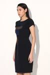Linetribe__Black Crepe Round Neck Color Block Quilted Dress _at_Aza_Fashions