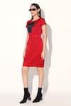 Buy_Linetribe__Red Crepe Round Neck Quilted Designer Dress _at_Aza_Fashions