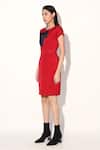 Linetribe__Red Crepe Round Neck Quilted Designer Dress _Online_at_Aza_Fashions
