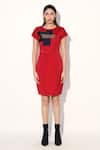 Buy_Linetribe__Red Crepe Round Neck Quilted Designer Dress _Online_at_Aza_Fashions