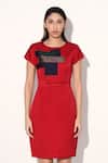 Buy_Linetribe__Red Crepe Round Neck Quilted Designer Dress 
