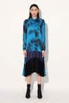 Shop_Linetribe__Blue Viscose, Satin Collared Tie-dye Designer Dress _Online_at_Aza_Fashions