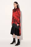 Linetribe__Red Viscose, Satin Collared Tie-dye Designer Dress _Online_at_Aza_Fashions