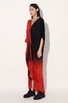 Linetribe__Red Viscose, Satin V-neck And Black Kaftan Dress _Online_at_Aza_Fashions