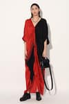 Buy_Linetribe__Red Viscose, Satin V-neck And Black Kaftan Dress _at_Aza_Fashions