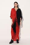 Shop_Linetribe__Red Viscose, Satin V-neck And Black Kaftan Dress _Online_at_Aza_Fashions
