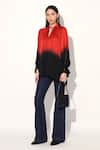 Buy_Linetribe__Multi Color Viscose, Satin Keyhole Neck Red Black Designer Top _at_Aza_Fashions