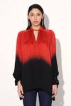 Shop_Linetribe__Multi Color Viscose, Satin Keyhole Neck Red Black Designer Top 