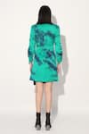 Shop_Linetribe__Green Viscose, Satin Shawl Neck Tie-dye Designer Dress _at_Aza_Fashions